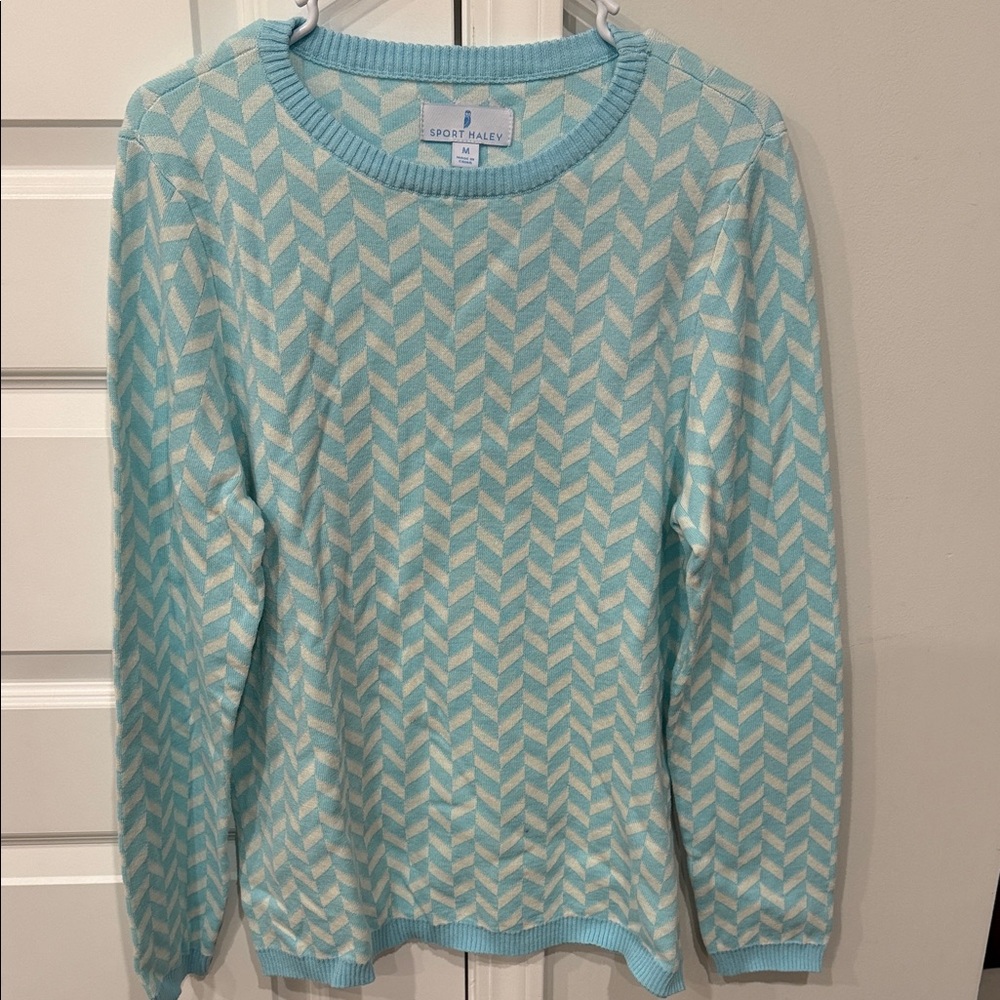 Sport Haley Aqua Chevron Crewneck Sweater size Medium